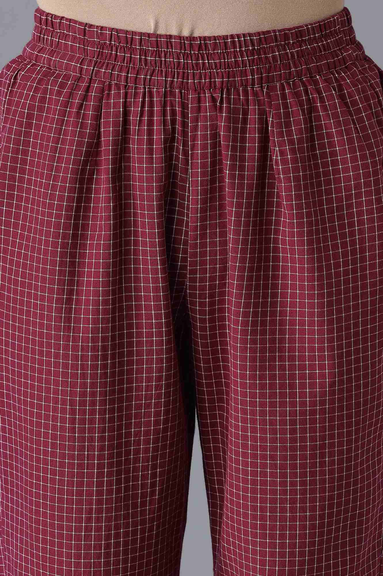 Red Yarn Dyed Cotton kurta Trousers Set