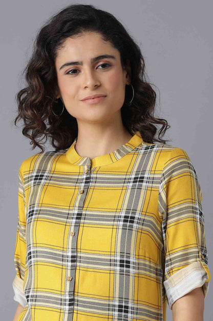 Yellow Check kurta- White Trousers Set