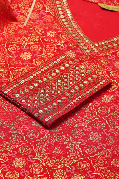 Red Printed kurta-Teal Trouser- Dupatta Set