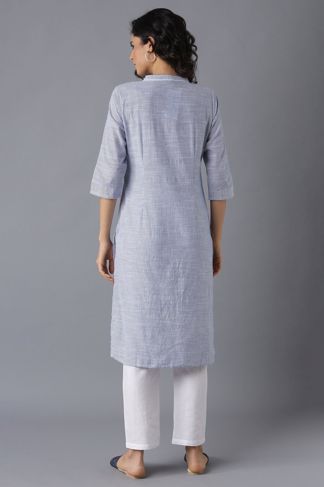 Blue Printed kurta-White Palazzo