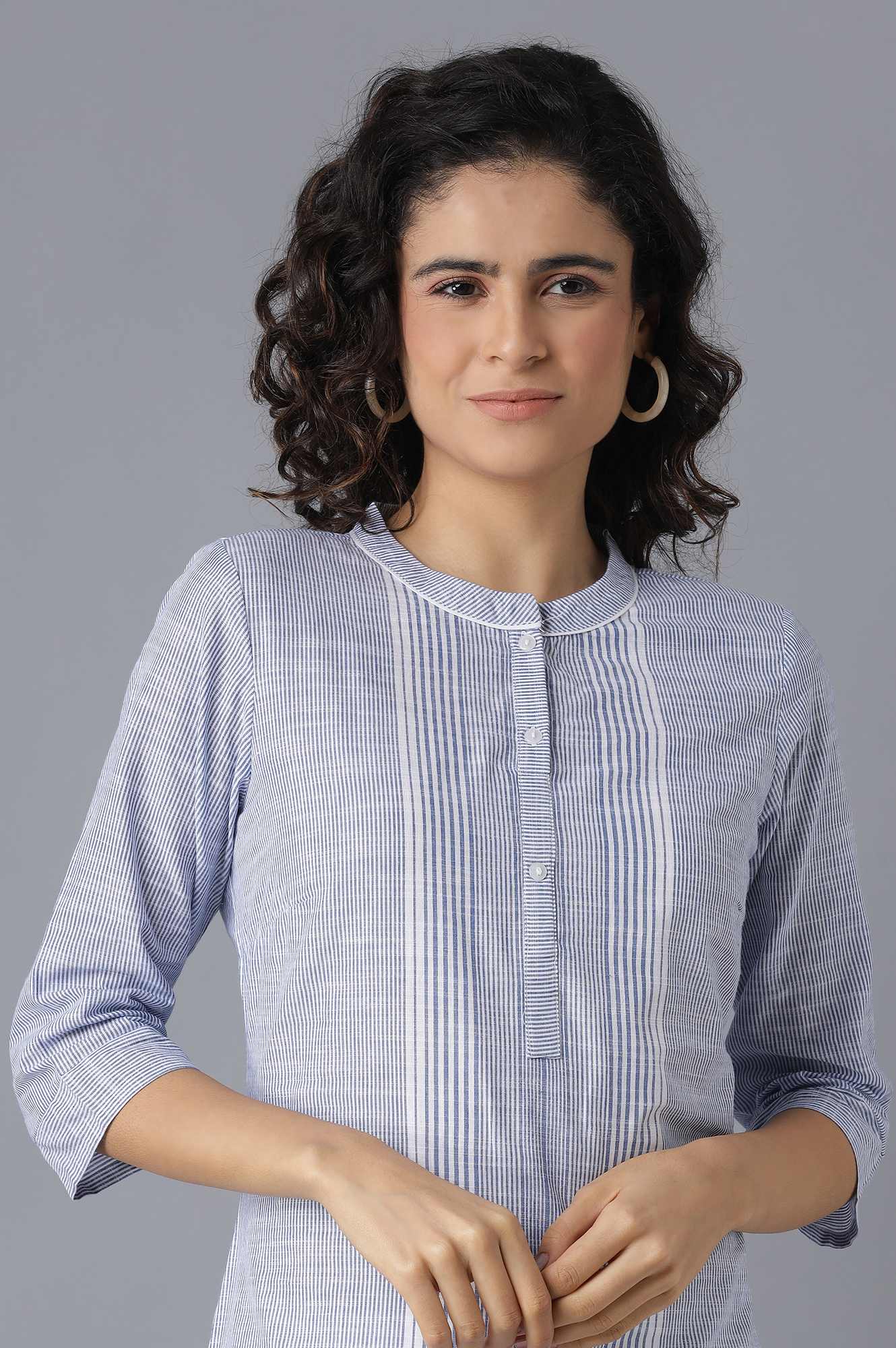 Blue Printed kurta-White Palazzo