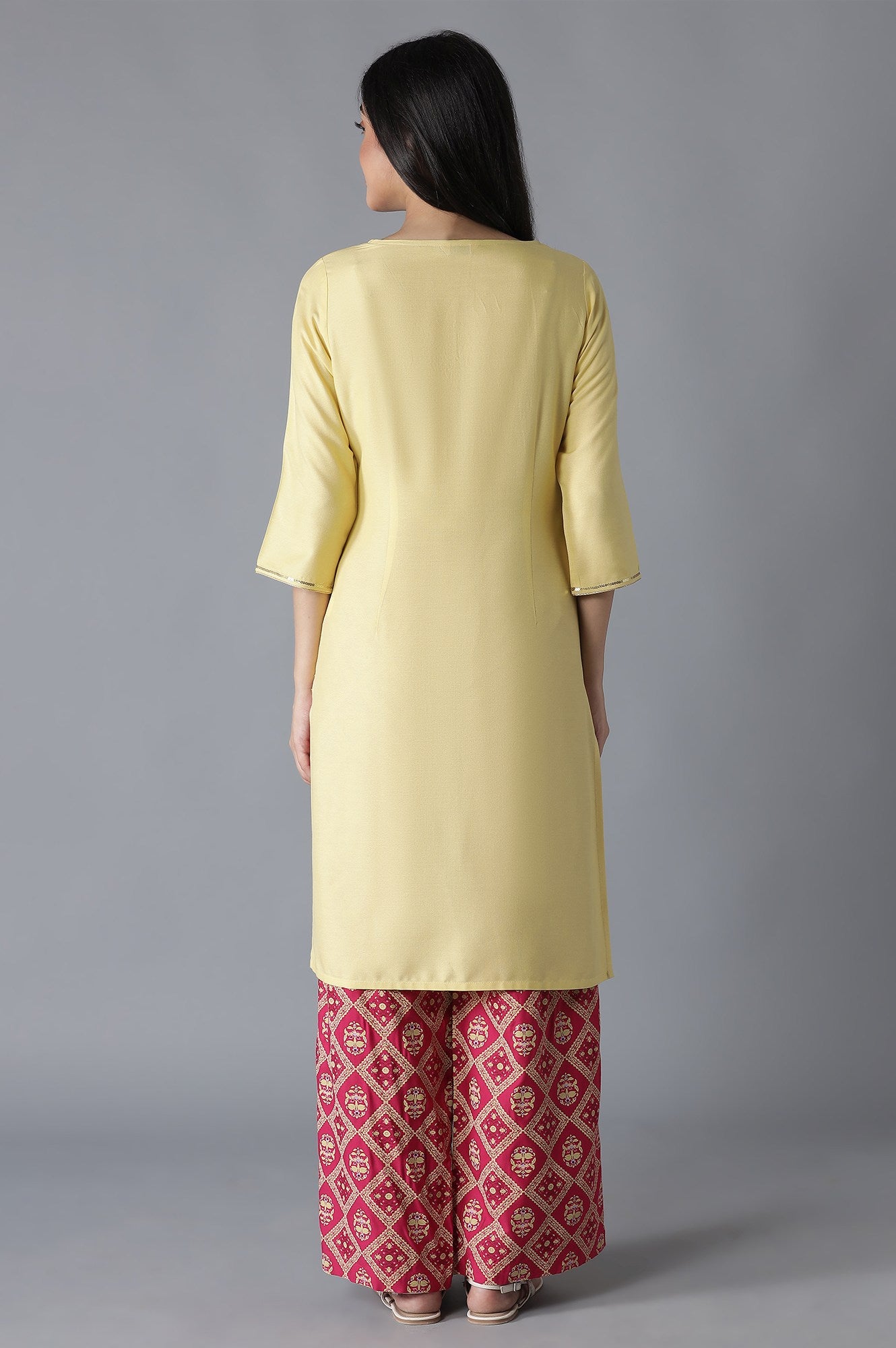 Yellow Embroidered Solid Straight kurta Palazzos Set