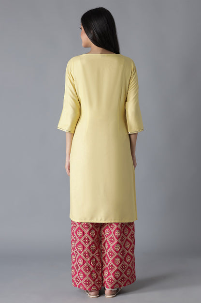 Yellow Embroidered Solid Straight kurta Palazzos Set