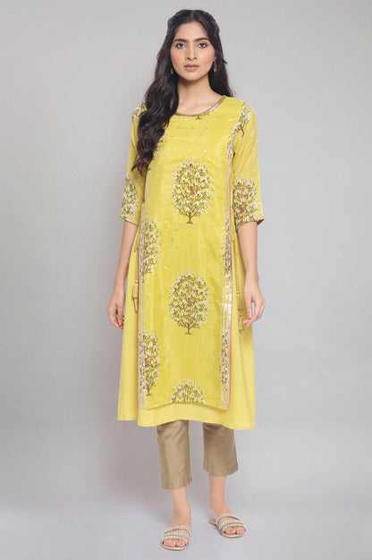 Yellow Floral Print A-line kurta - wforwoman