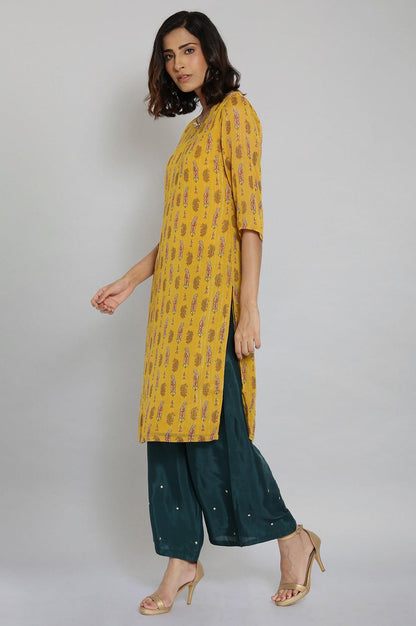 Yellow Round Neck Paisley Print kurta - wforwoman