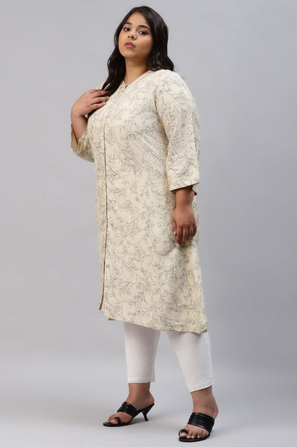 White A-Line Printed Plus Size kurta - wforwoman