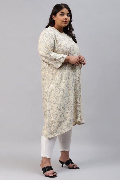 White A-Line Printed Plus Size kurta - wforwoman