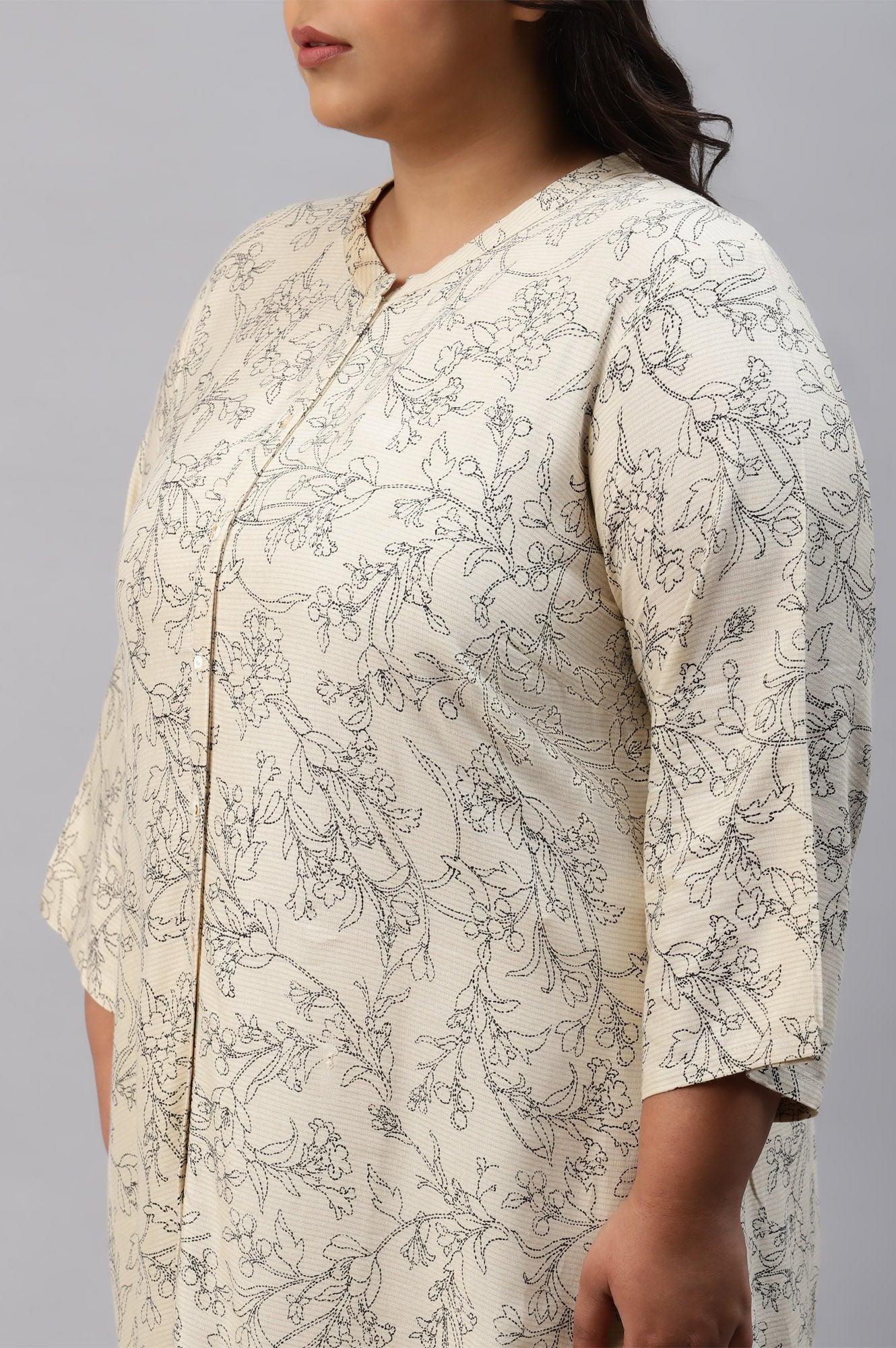 White A-Line Printed Plus Size kurta - wforwoman