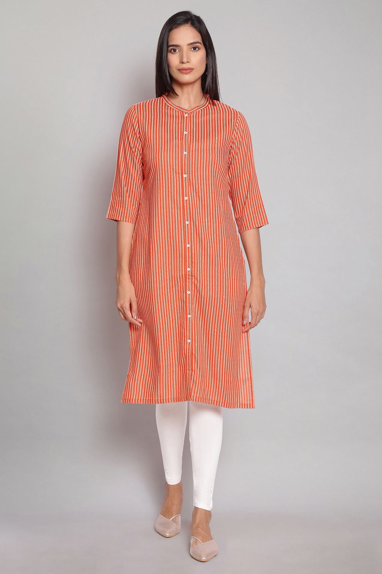 Orange Striped Shirt Dress