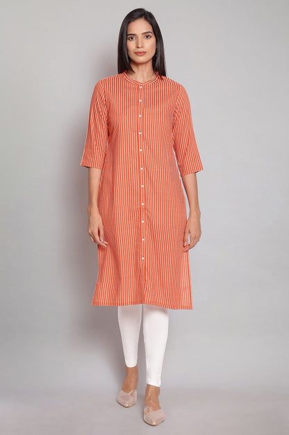 Orange Striped Shirt Dress