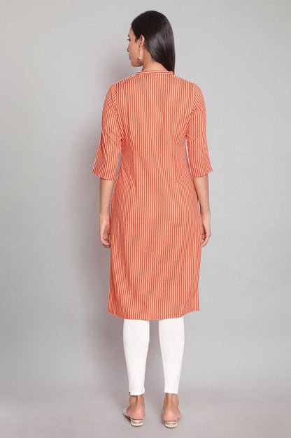 Orange Striped Shirt Dress