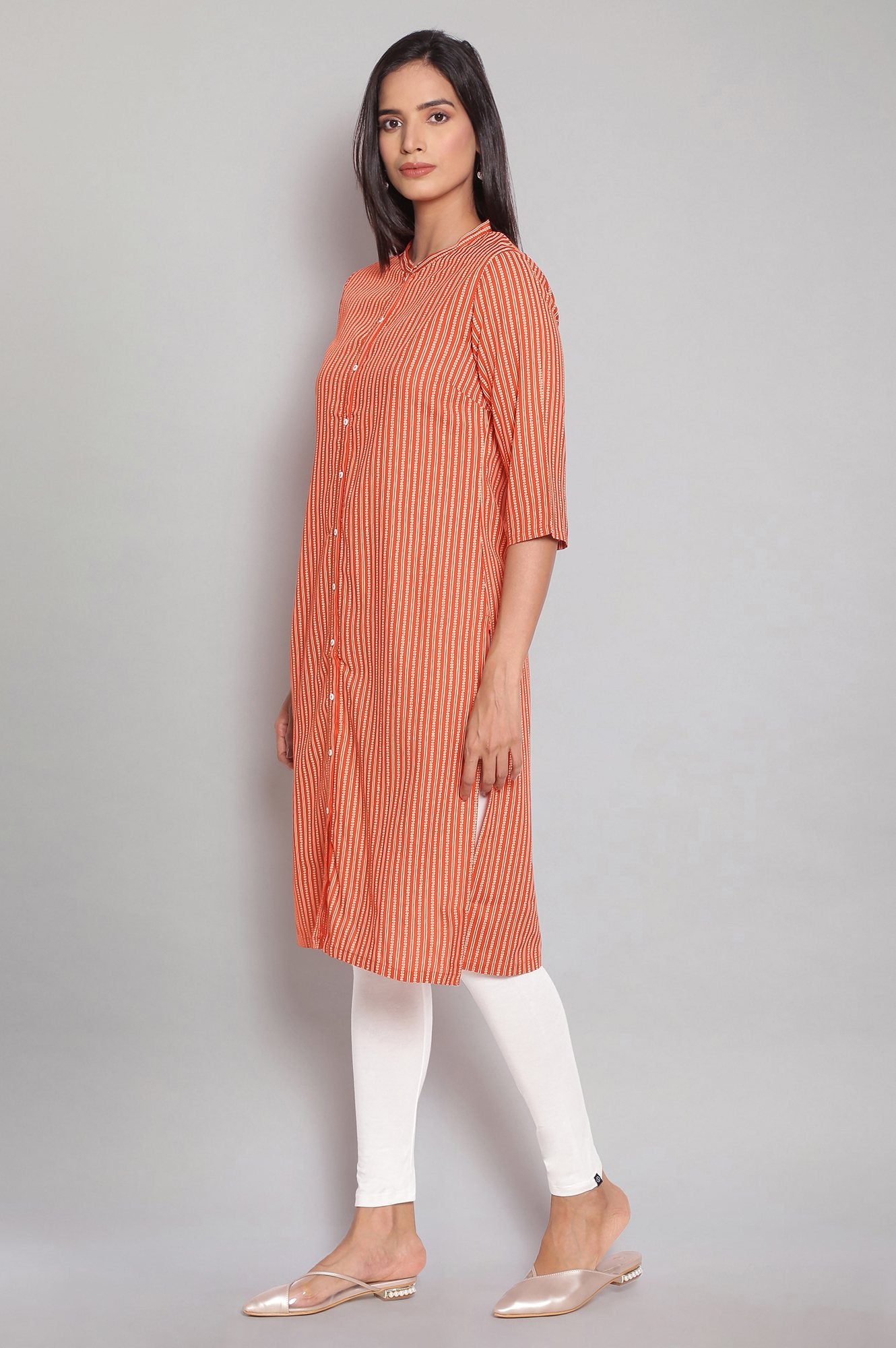 Orange Striped Shirt Dress