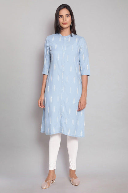 Sky Blue Printed Shirt kurta - wforwoman