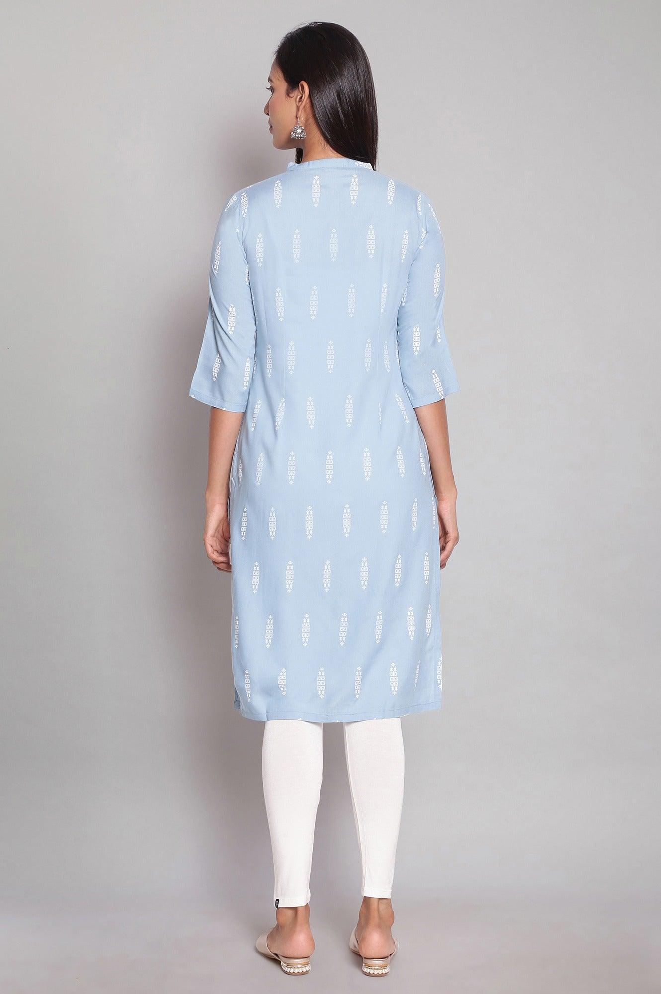 Sky Blue Printed Shirt kurta - wforwoman