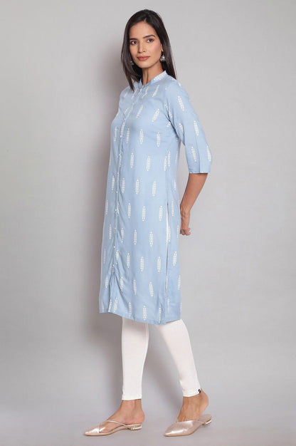 Sky Blue Printed Shirt kurta - wforwoman