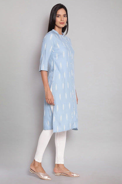 Sky Blue Printed Shirt kurta - wforwoman