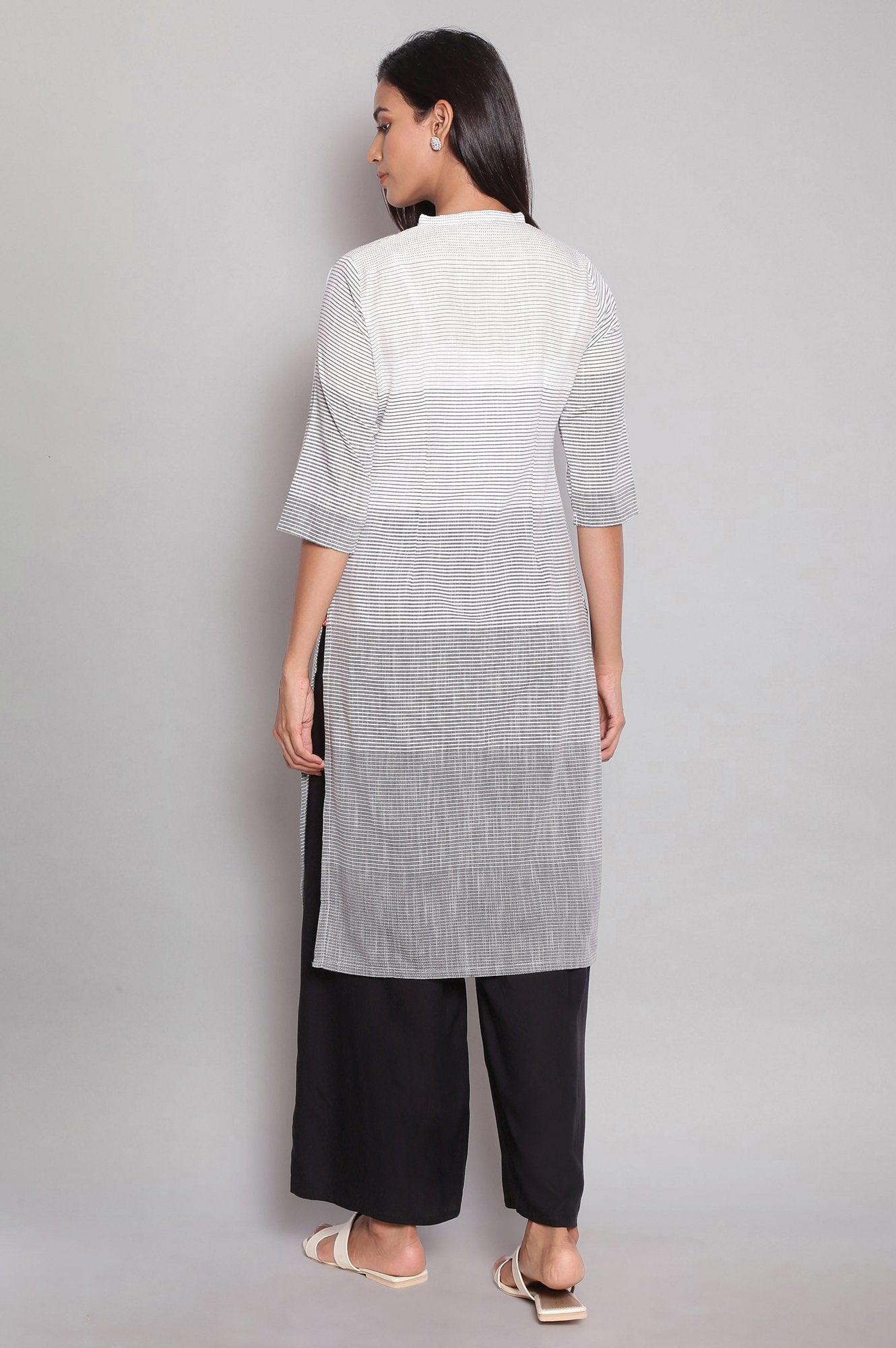 Ecru Grey Stripe Print kurta - wforwoman