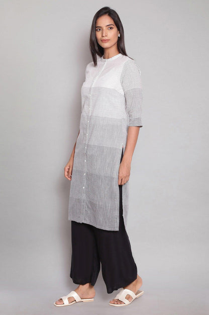 Ecru Grey Stripe Print kurta - wforwoman