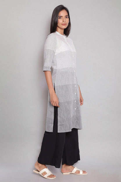 Ecru Grey Stripe Print kurta - wforwoman