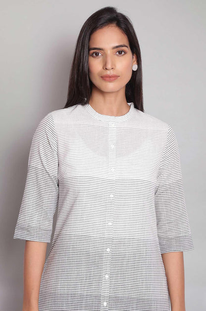 Ecru Grey Stripe Print kurta - wforwoman