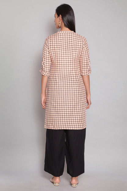 Orange Checks Half Placket kurta