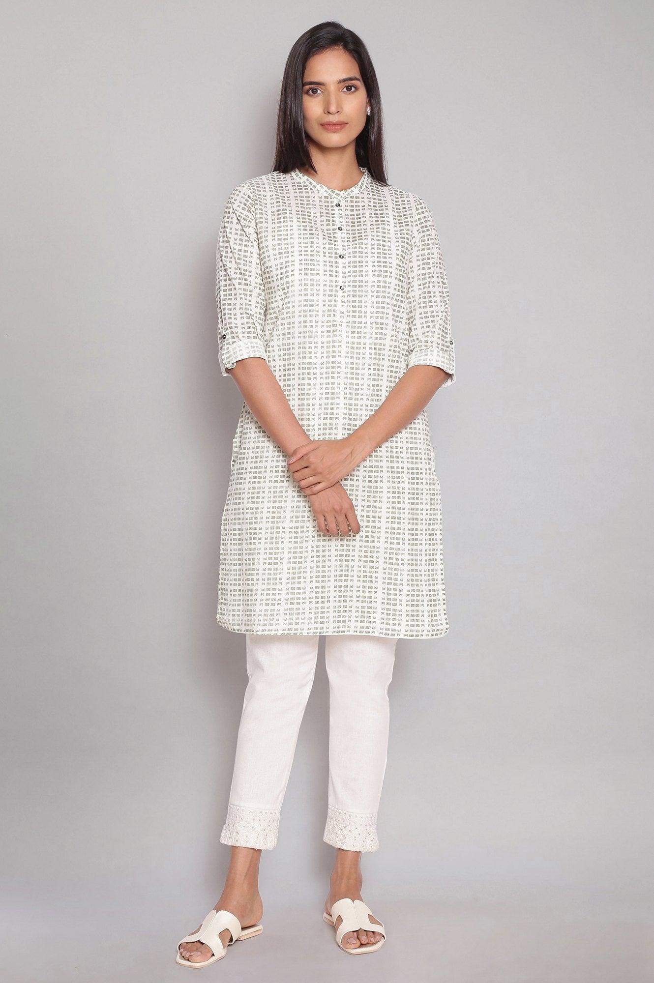 Ecru Mandarin Collar Straight kurta - wforwoman