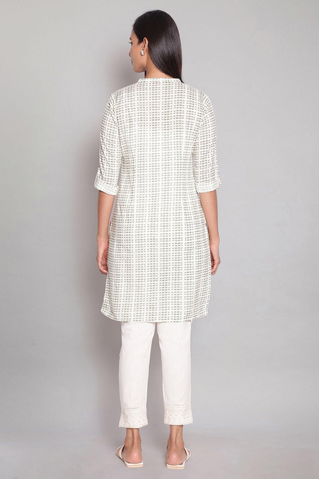 Ecru Mandarin Collar Straight kurta - wforwoman