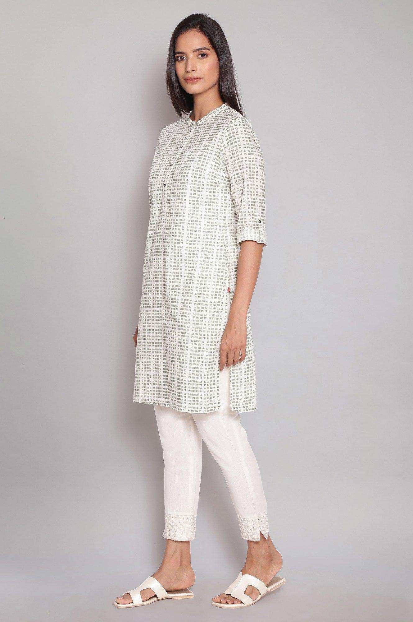 Ecru Mandarin Collar Straight kurta - wforwoman