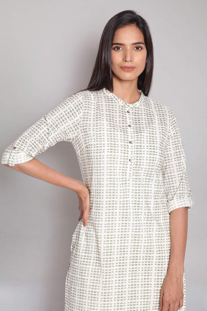 Ecru Mandarin Collar Straight kurta - wforwoman