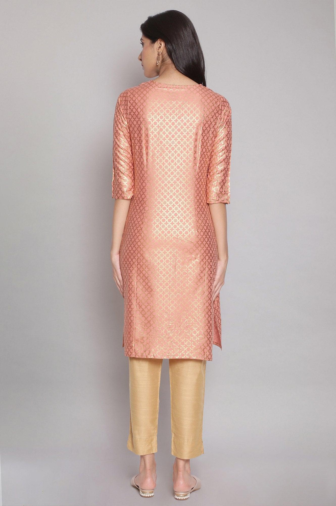 Rose Pink kurta with Gold Glitter Print - wforwoman