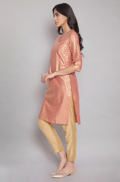 Rose Pink kurta with Gold Glitter Print - wforwoman