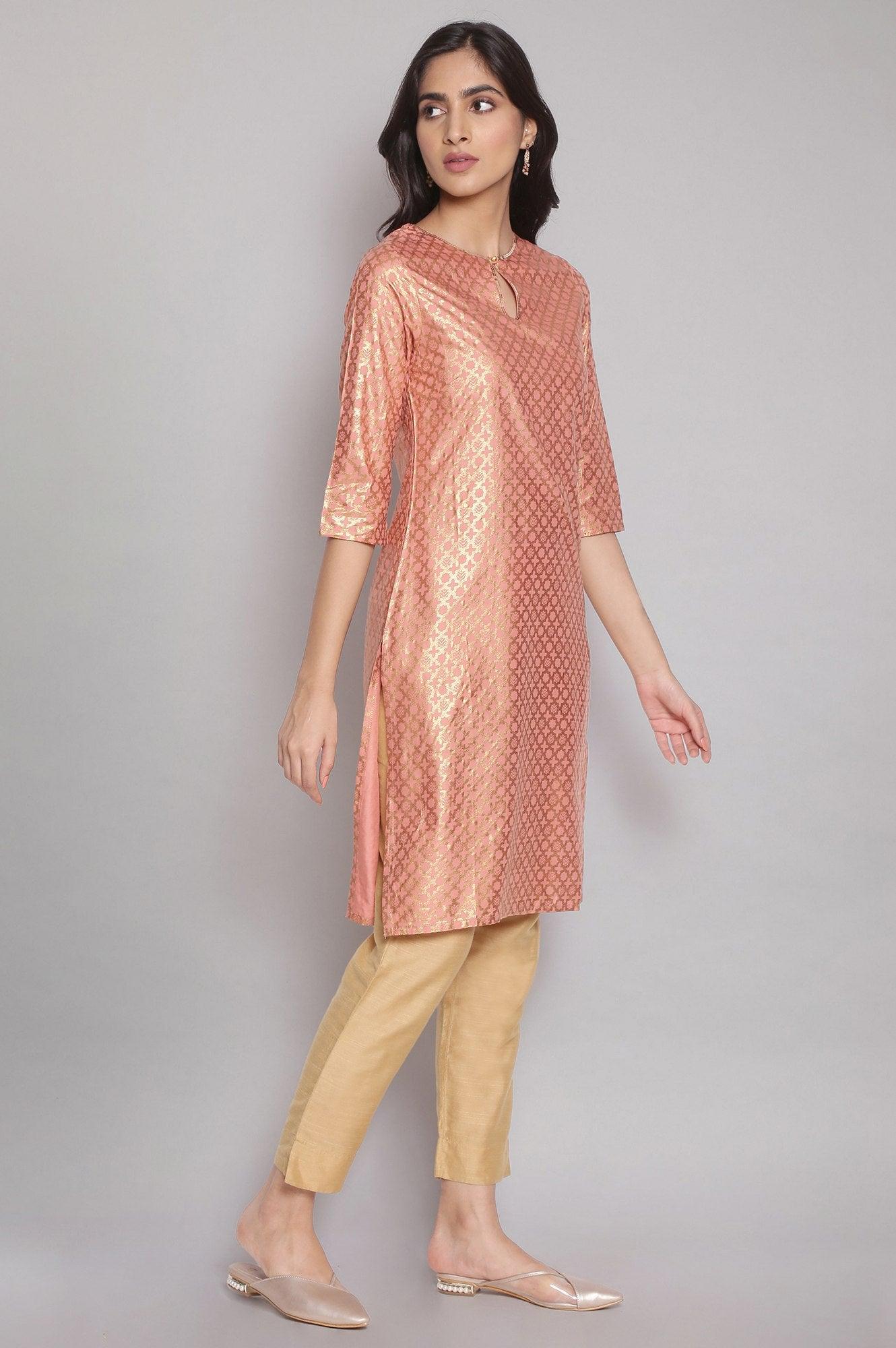 Rose Pink kurta with Gold Glitter Print - wforwoman