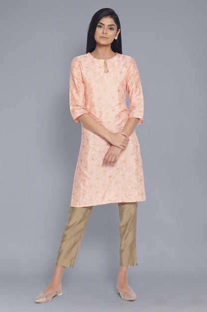 Peach kurta with Gold Glitter Print - wforwoman