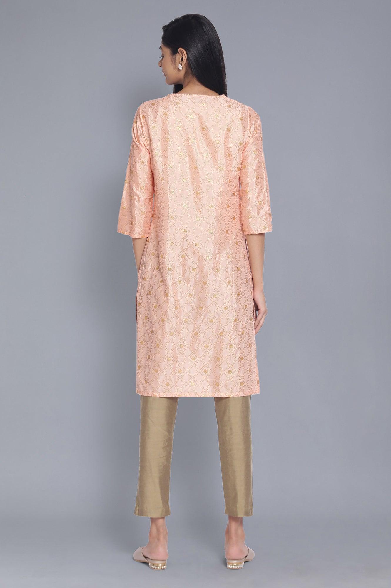 Peach kurta with Gold Glitter Print - wforwoman