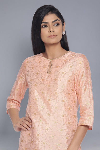 Peach kurta with Gold Glitter Print - wforwoman