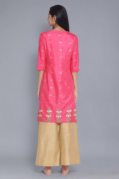 Hot Pink kurta with Floral Gold Foil Print - wforwoman