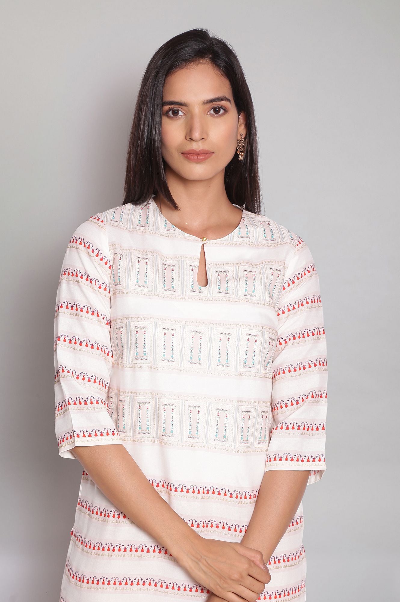 Ecru Glitter Printed Straight kurta