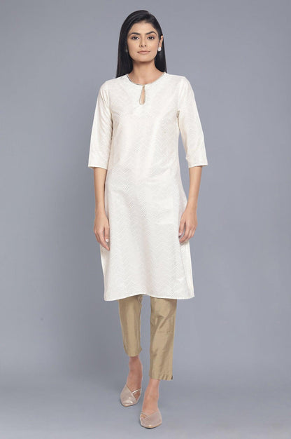 Ecru Foil Print kurta - wforwoman