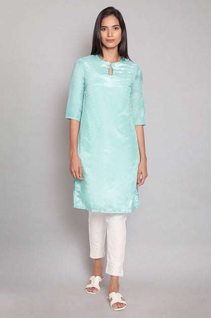 Light Teal Polka Dots Printed Straight kurta