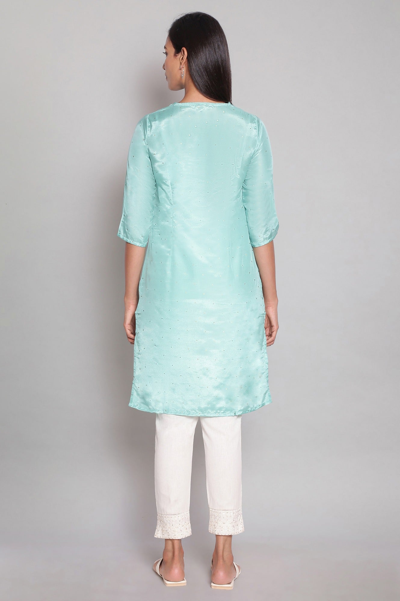 Light Teal Polka Dots Printed Straight kurta