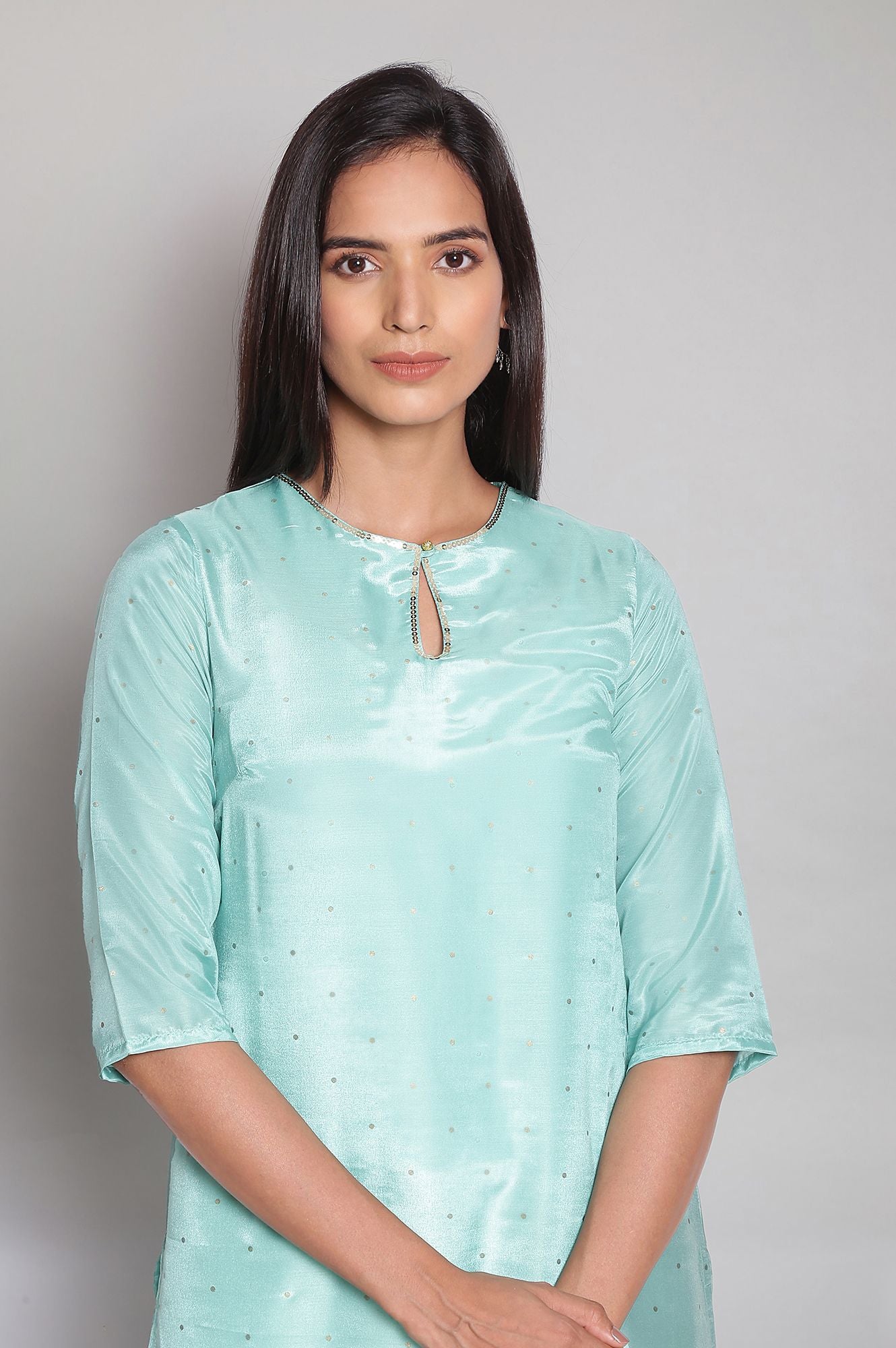 Light Teal Polka Dots Printed Straight kurta