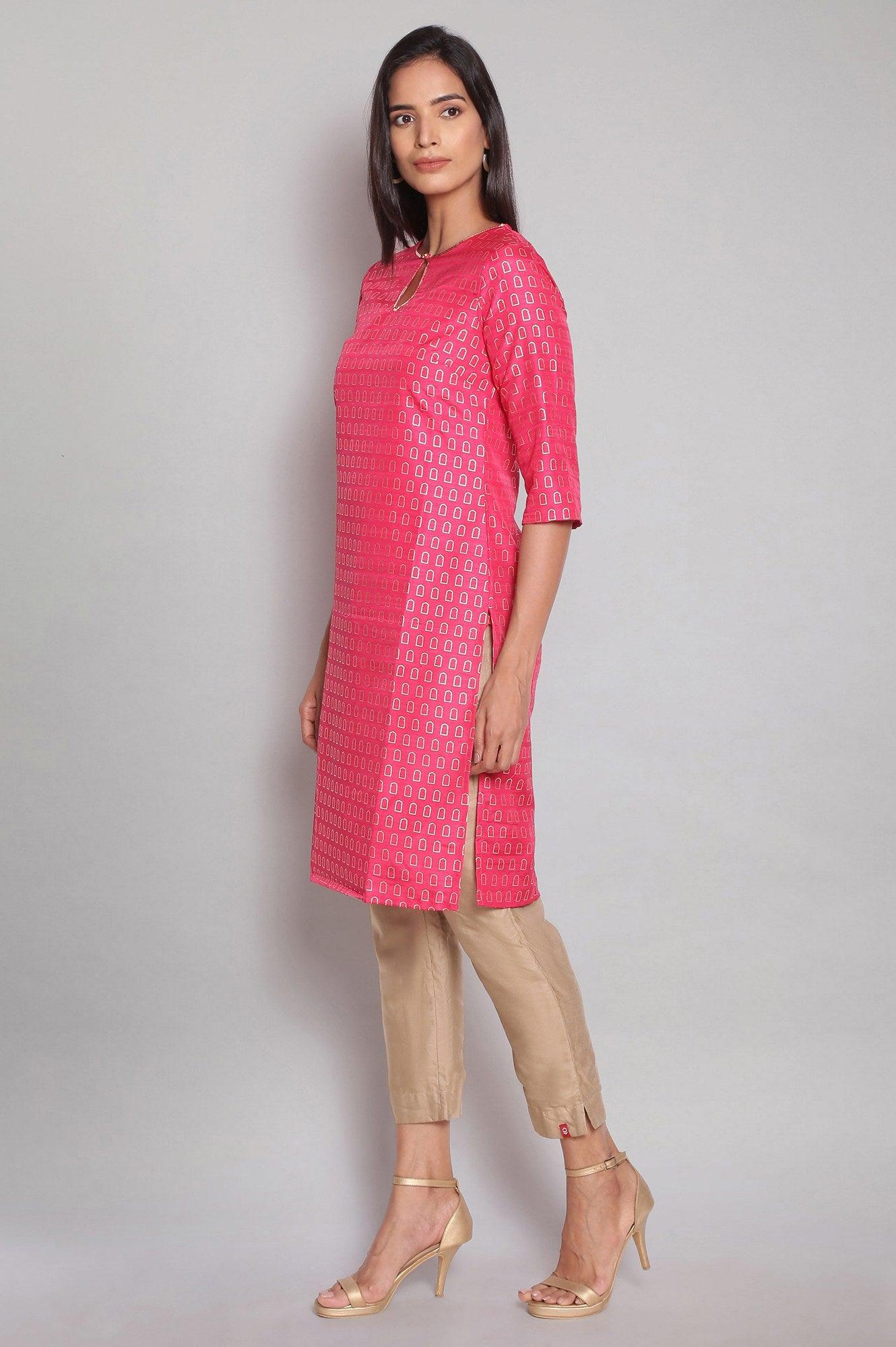 Maroon Round Neck Aztec Print kurta - wforwoman