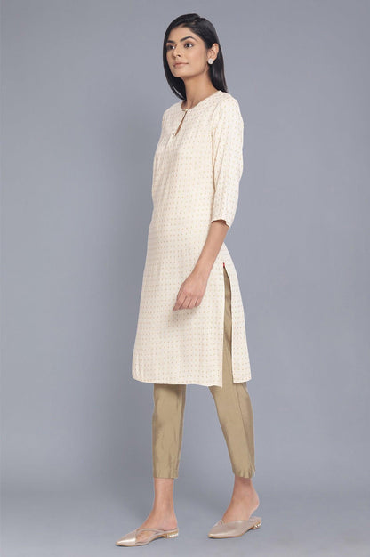 Ecru Gold Khadi Print Festive kurta - wforwoman