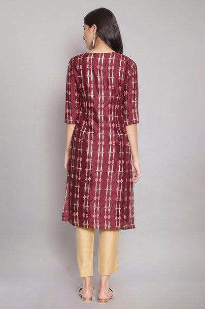 Wine Printed Festive kurta - wforwoman