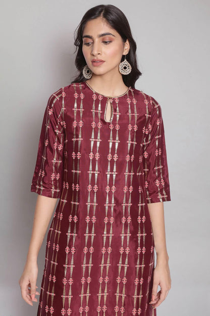 Wine Printed Festive kurta - wforwoman