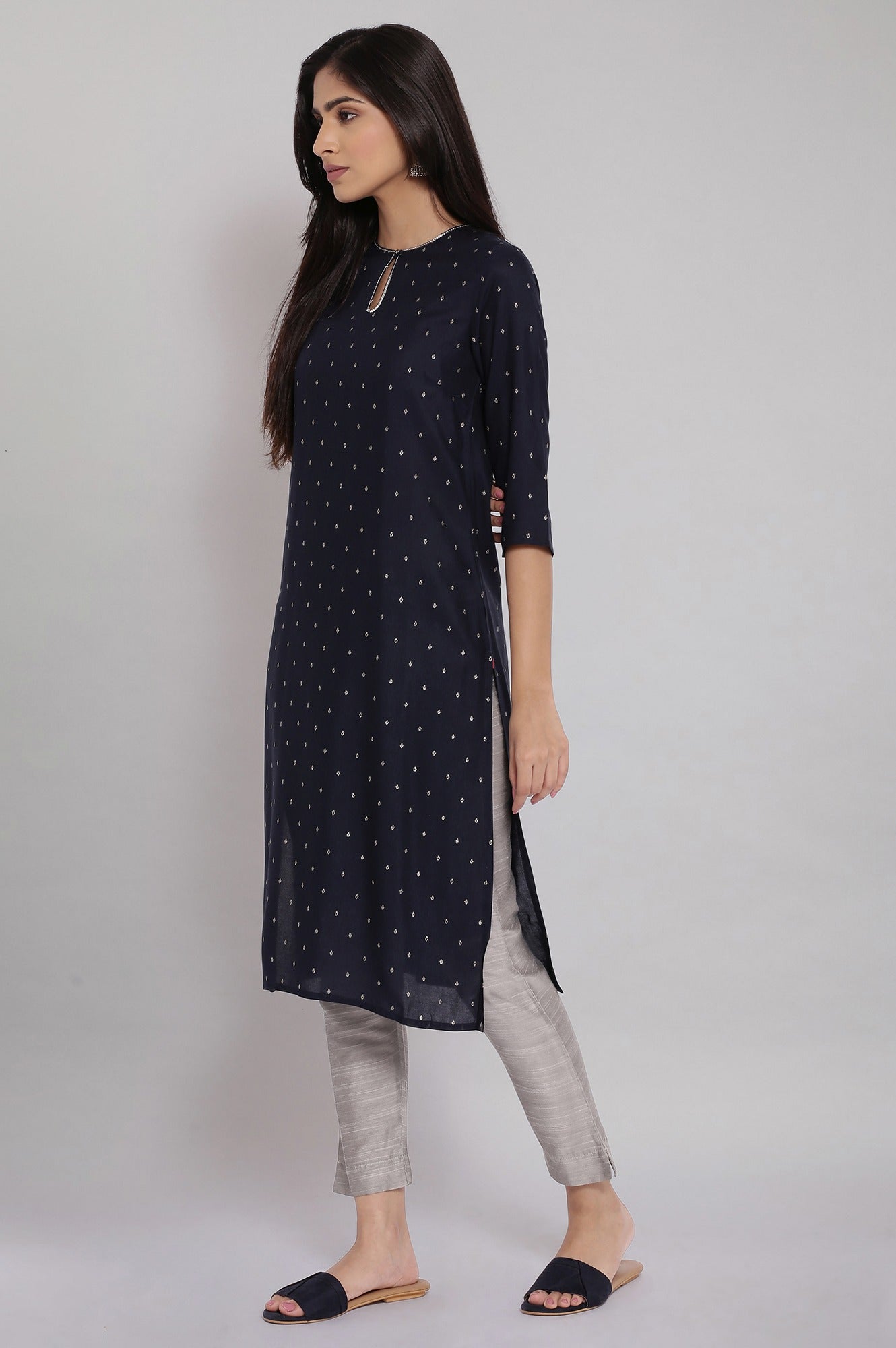 Navy Printed Festive kurta