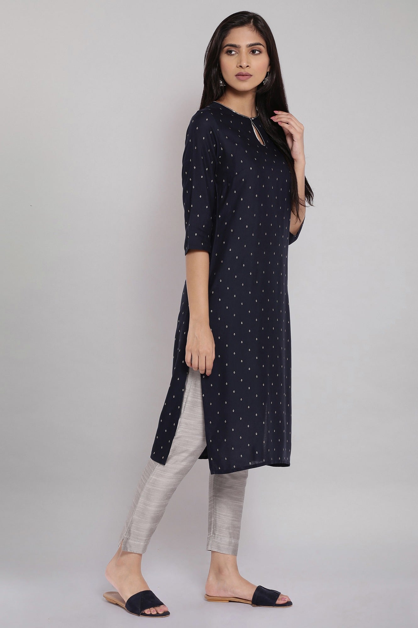 Navy Printed Festive kurta