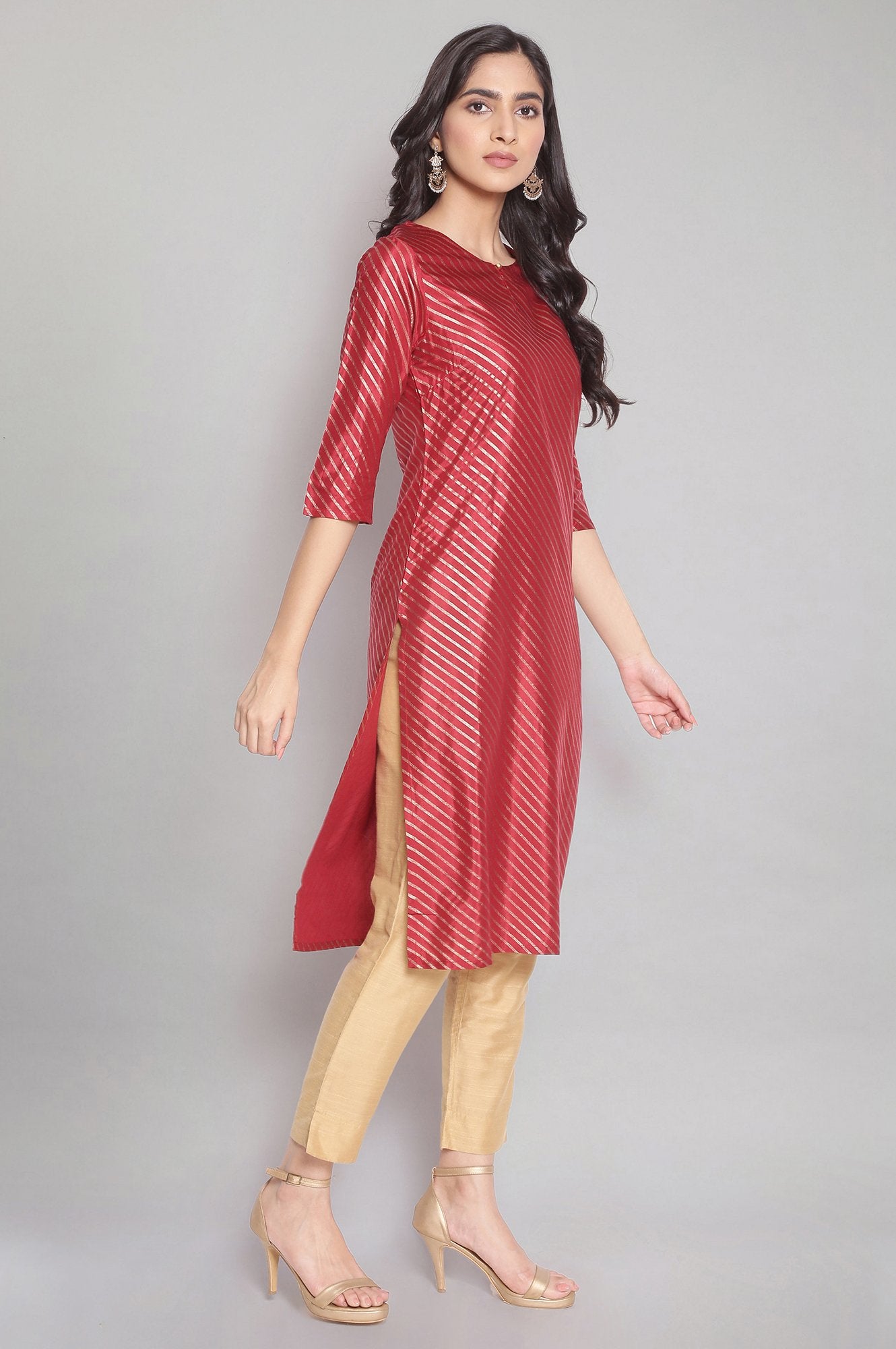 Maroon Printed Festive kurta