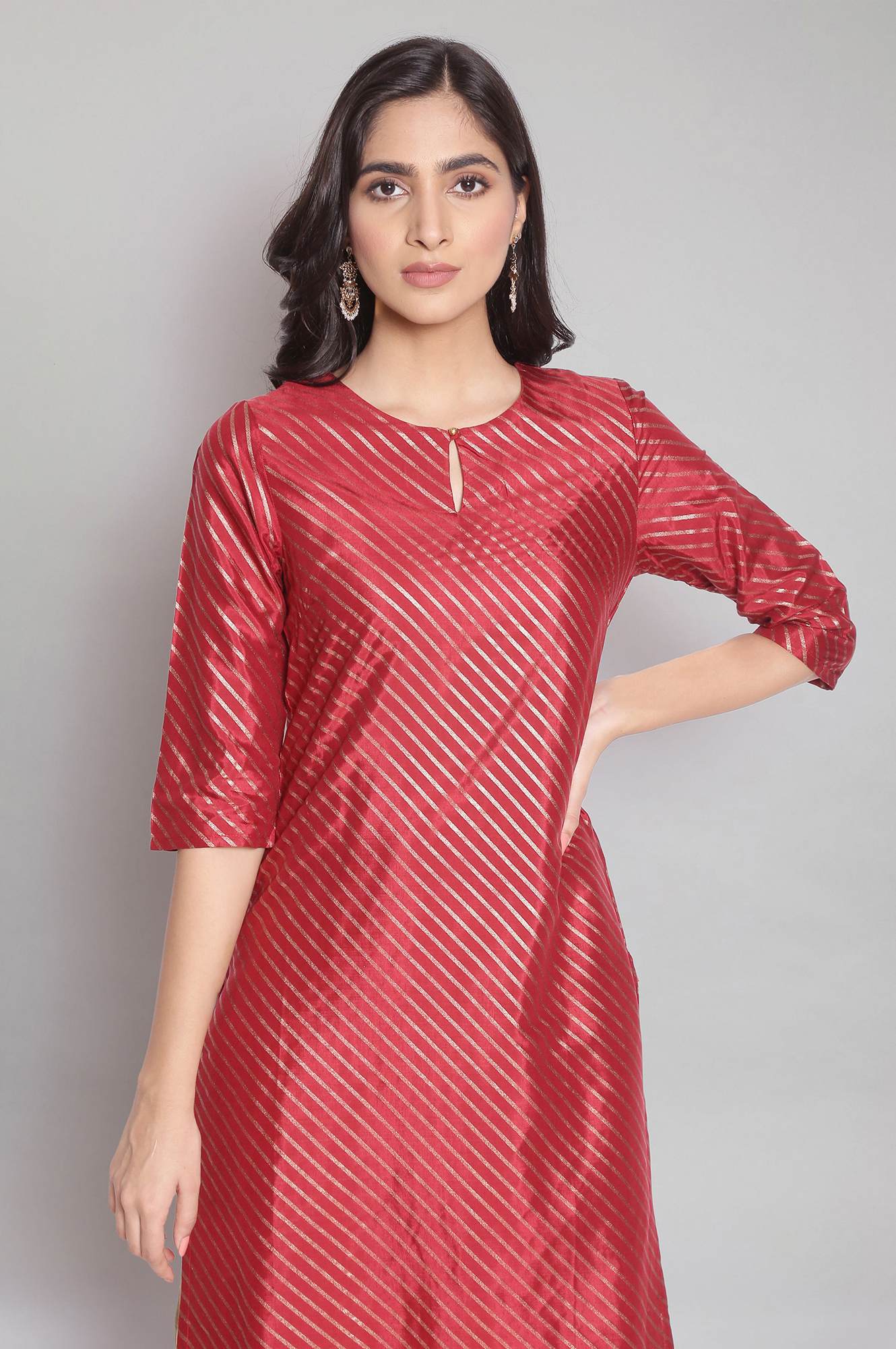 Maroon Printed Festive kurta