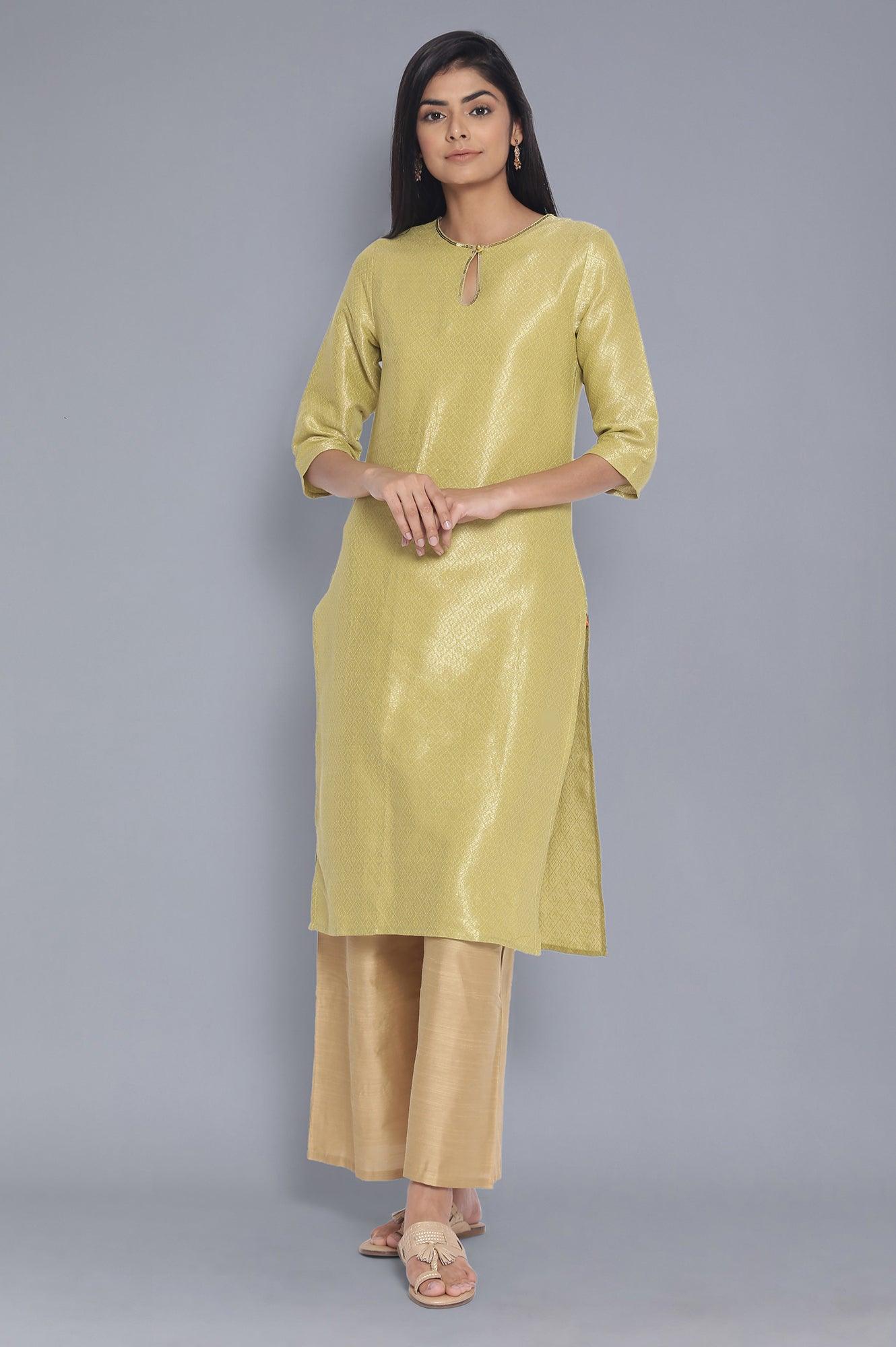 Moss Green Jacquard kurta - wforwoman